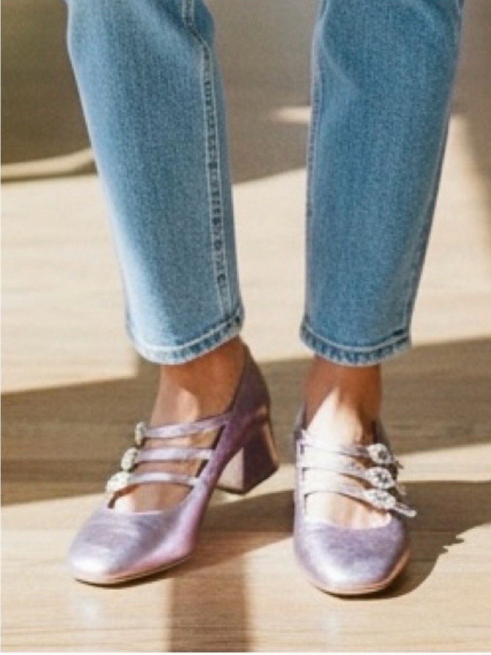 NWOT Reformation Mimi Buckle Pump Pink Metallic Mary Jane Block Heel 7